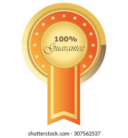 100% guarantee button orange on white background