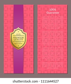 100% guarantee exclusive premium selection label certificate cover design with squares on background, best gold award for high quality vector poster.
