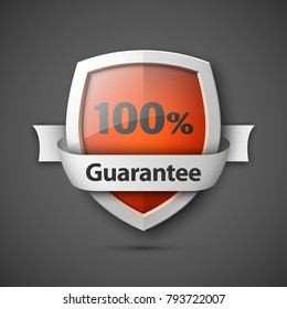 100% Guarantee guard shield concept. Safety badge color icon. Privacy colorful banner shield . Security bright label. Defense presentation shining sticker shape. Vector defense safeguard shield sign