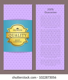 100% guarantee premium best choice exclusive quality golden label award emblem isolated on purple Vector illustration of gold seal guarantee certificate