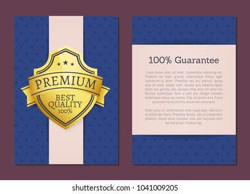 100 % guarantee premium best quality exclusive choice golden award guarantee label logo isolated on blue background, gold stamp vector illustration