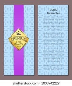 100% guarantee premium quality best offer poster decorated by golden label vector illustration with gold label isolated on banner with place for text