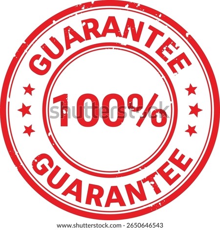 100% Guarantee red circular stamp with grunge texture for quality assurance and promotional use