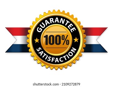 100% Garantía de Satisfacción. - Tarjeta de garantía de oro con cinta horizontal. Ilustración vectorial.