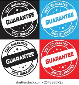 100% Guarantee Stamp Icon in Red, Blue, Black, and White Quality Assurance Badge for Product and Service Warranty