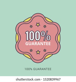 100% GUARANTEED LABEL , Guaranteed tags badge, guaranteed label. solid color with outline concept.