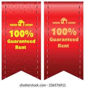 100% Guaranteed Rent Vector Label Or Badge Isolated On White Background. One Hundred Percent Guarantee Rent Label Assuring Rent For The Property Or Object. 