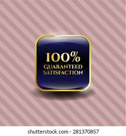 100% Guaranteed Satisfaction blue shiny badge with pink background