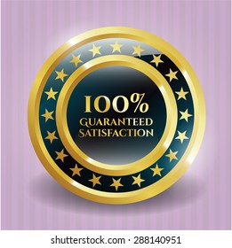 100% Emblema dorado brillante de satisfacción garantizada