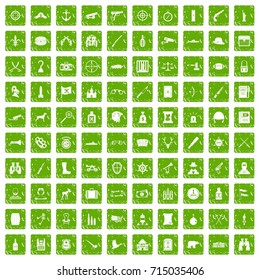 100 guns icons set in grunge style green color isolated on white background vector illustration