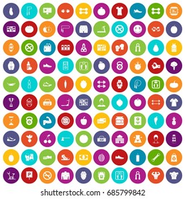 100 gym icons set in different colors circle isolated vector illustration