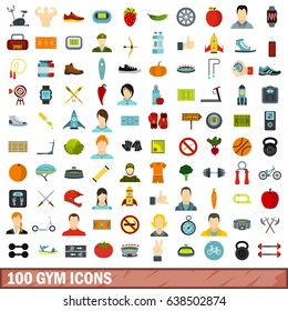 100 gym icons set in flat style for any design vector illustration