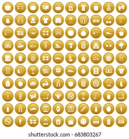 100 gym icons set gold