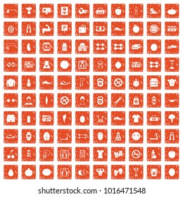 100 gym icons set in grunge style orange color isolated on white background vector illustration
