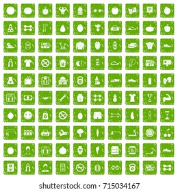 100 gym icons set in grunge style green color isolated on white background vector illustration