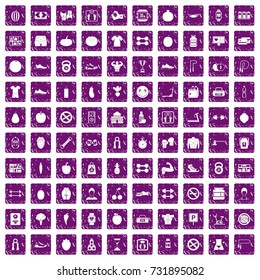 100 gym icons set in grunge style purple color isolated on white background vector illustration