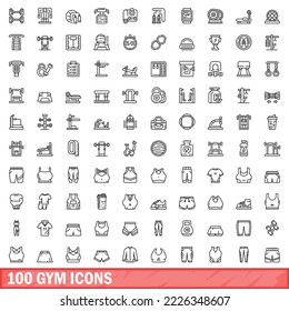 100 íconos de gimnasio. Esbozo de ilustración de 100 iconos de gimnasio conjunto vectorial aislado en fondo blanco