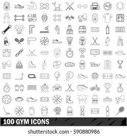 100 gym icons set in outline style for any design vector illustration