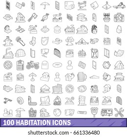 100 habitation icons set in outline style for any design vector illustration