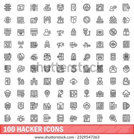 100 hacker icons set. Outline illustration of 100 hacker icons vector set isolated on white background