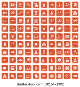 100 hacking icons set in grunge style orange color isolated on white background vector illustration