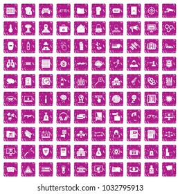 100 hacking icons set in grunge style pink color isolated on white background vector illustration