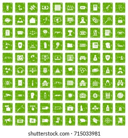 100 hacking icons set in grunge style green color isolated on white background vector illustration
