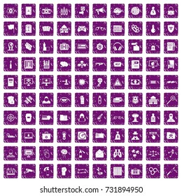 100 hacking icons set in grunge style purple color isolated on white background vector illustration