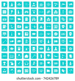 100 hacking icons set in grunge style blue color isolated on white background vector illustration