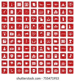 100 hacking icons set in grunge style red color isolated on white background vector illustration