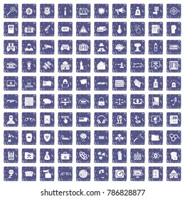 100 hacking icons set in grunge style sapphire color isolated on white background vector illustration