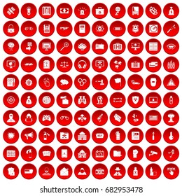 100 hacking icons set in red circle isolated on white vector illustration