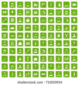 100 hairdresser icons set in grunge style green color isolated on white background vector illustration