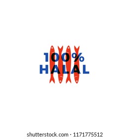 100% halal fish meat sign badge label logo vector icon illustration