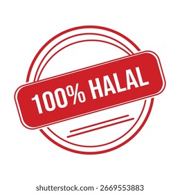 100% Halal - Sello de goma rojo sobre fondo blanco.