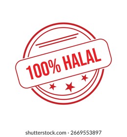100% Halal - carimbo vermelho no fundo branco.