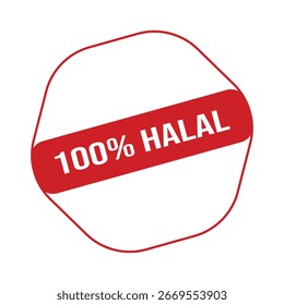 100% Halal - Sello de goma rojo sobre fondo blanco.