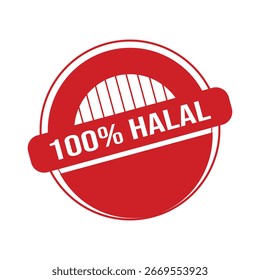 100% Halal - Roter Gummistempel auf weißem Hintergrund.