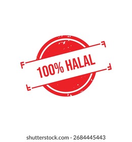 Sello de goma 100% Halal. Ilustración vectorial de sello Grunge de goma roja