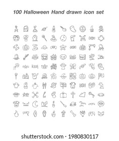 100 Halloween hand drawn icon set