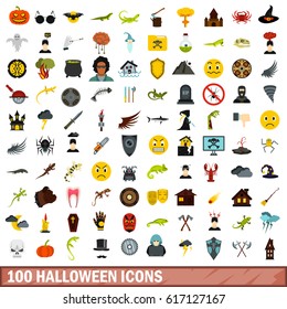 100 halloween icons set in flat style for any design vector illustration
