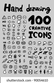 100 hand drawing creative icons