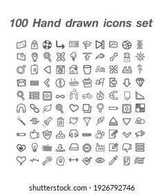 100 Hand Drawn Icon Set Vector