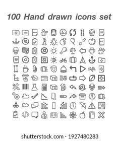 100 Hand Drawn Icon Set Vector