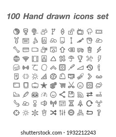 100 Hand Drawn icon set Vector