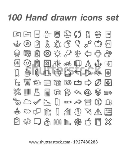 100 Hand drawn icon set vector