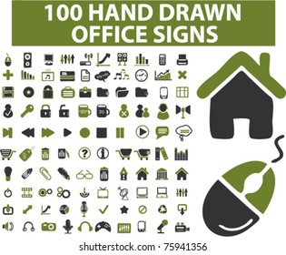 100 hand drawn office & business signs, vector