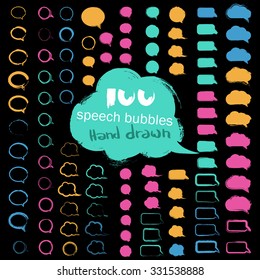 100 hand drawn speech bubbles. Elements for design. Big set