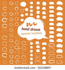 100 hand drawn speech bubbles. Elements for design. Big set