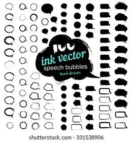 100 hand drawn speech bubbles. Elements for design. Big set